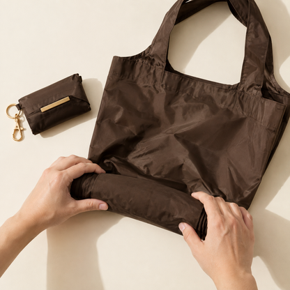 Olniy tote folding back into its pouch