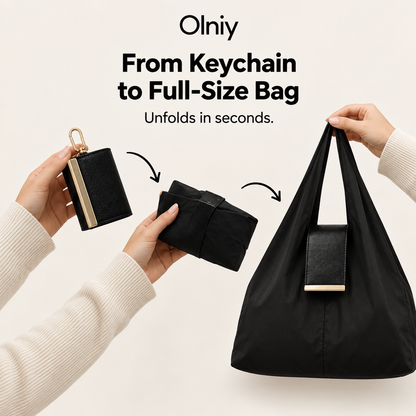 Olniy unfolds from keychain to full-size bag